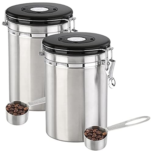 Rosenstein & Söhne Teedose: 2er-Set Kaffeedosen mit Kalenderblatt, C02-Freigabeventil & Messlöffel (Kaffeedose Silber, Kaffeedose mit Bügelverschluß, Kaffeekapsel)