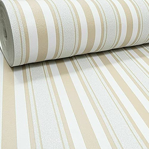 SOPHIE LAURENCE Luxury Easy Paste The Wall Glitter Striped Textured Heavy Vinyl Living Room Wallpaper Beige Gold White