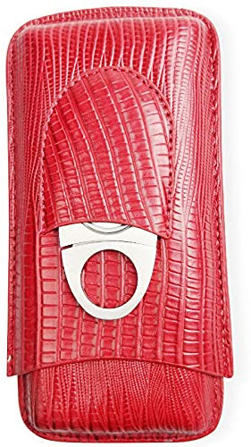 NSGJUYT Zigarettenkasten Humidorhalter 3 Tuben Ledertasche Box Rauchen Zubehör Gadgets mit 1 Stück Zigarettenschneider (Color : Red)