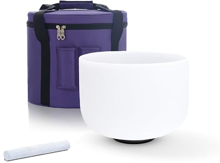 KVKA Cuenco tibetano de 25 cm, 432 Hz, nota F de 10 pulgadas, color blanco, chakra sonido, sanación del sonido, cuenco tibetano para meditación, alivio del estrés, relajación con bolsa de transporte