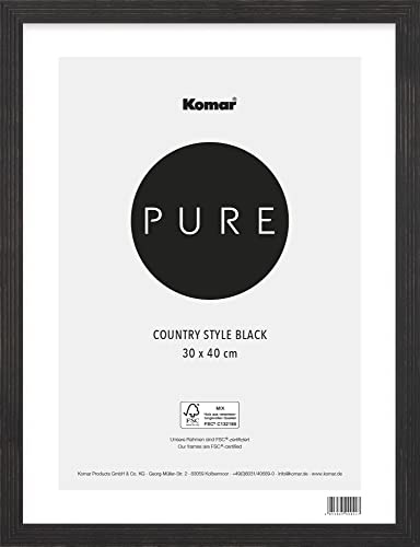 Komar Bilderrahmen Holz Country Style Black 30 x 40 cm - mit hochtransparentem bruchsicherem Kunststoff/Acrylglas - schwarz - Fotorahmen, Wandrahmen - BI-3040-CS-B