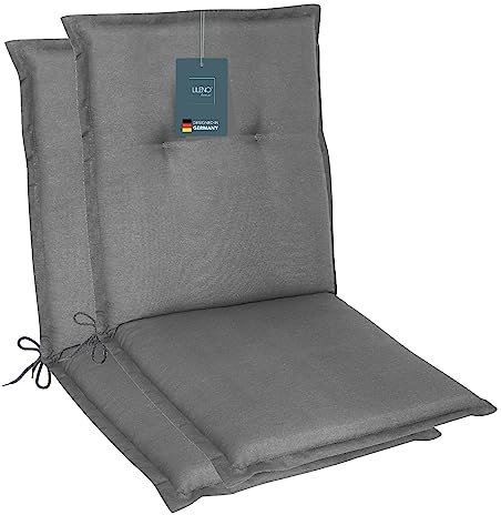 LILENO HOME Gartenstuhl Auflagen als [2er Set - Niedriglehner] in Uni Mittelgrau (Tami) - Bequeme Liegen als Sitzauflagen für Gartenmöbel - Stuhlkissen für Gartenstühle und Klappstühle