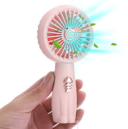 Ventilador portátil de mano, potente mini ventilador USB con batería recargable y luces LED, bonito ventilador eléctrico personal pequeño para la escuela de niños/viajes al aire libre