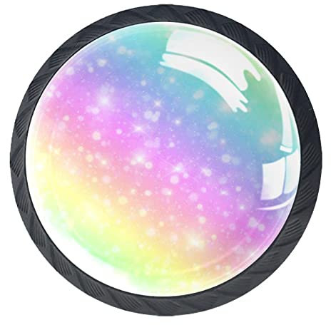 JDEZ Galaxie mit Regenbogen-Farbmuster 4 Stück Schrankknöpfe Runde Möbelknöpfe Schubladengriffe 1,37 Zoll
