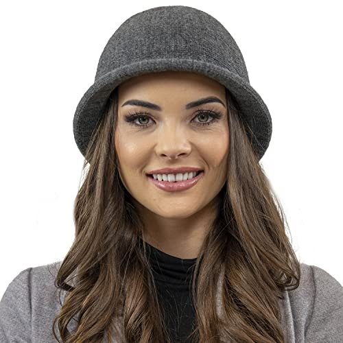 VIVISENCE Damen Winter Hut Mit Klassischem Stil Herbst Warme Strickmütze Garn Mit Wolle Perfekte Passform Wintermütze Für Frauen Modell 7044, Dunkelgrau,Einheitsgröße
