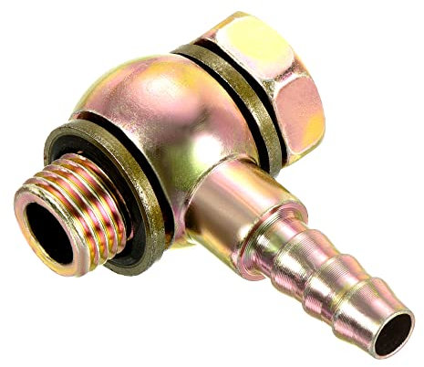 PATIKIL Hose Barb Fitting Elbow 8mm Barbed M12x1.25 Male Thread, Carbon Steel Tee Pipe Adapter Connector Elbow Assortment for Air Water Fuel Oil Pipe, Gold