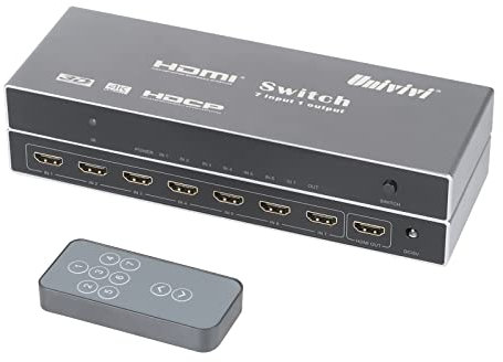 Univivi Commutateur HDMI avec télécommande 7 en 1 sortie HDMI 4K @ 60 Hz Hub HDMI compatible PS4, ordinateur, Apple TV, Blu-ray, projecteur, HDMI version 2.0