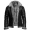 NLAVW Herren Flying Winter Jacket,Shearling Lederjacke Bomber Warm Filling Biker Motorrad Pelz Mantel Jacke,Grau,XL