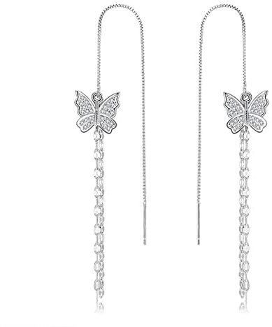 Damen Ohrringe Retro, Ohringe für Damen Süßer Schmetterling mit Quaste Silber mit Weiß Zirkonia Kupfer
