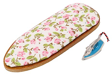 Accessoires de maison de poupée Ensemble de planche à repasser miniature de maison de poupée Échelle 1:12 Fer miniature de maison de poupée en alliage de bouleau professionnel pour maison de poupée 1: