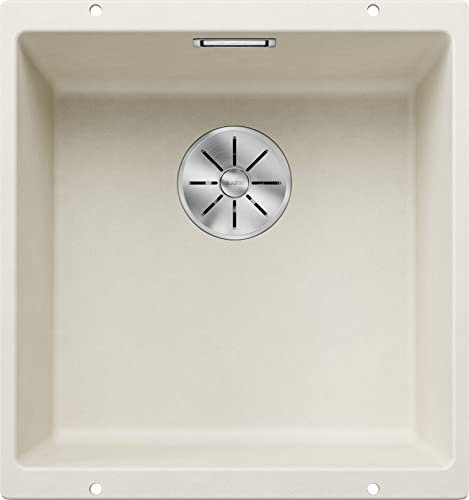 BLANCO SUBLINE 400-U Fregadero de granito de color blanco suave, tipo de montaje: bajo encimera, para armarios inferiores de 50 cm de ancho, forma de lavabo 2 en 1: dos cuencas, un recorte y solo