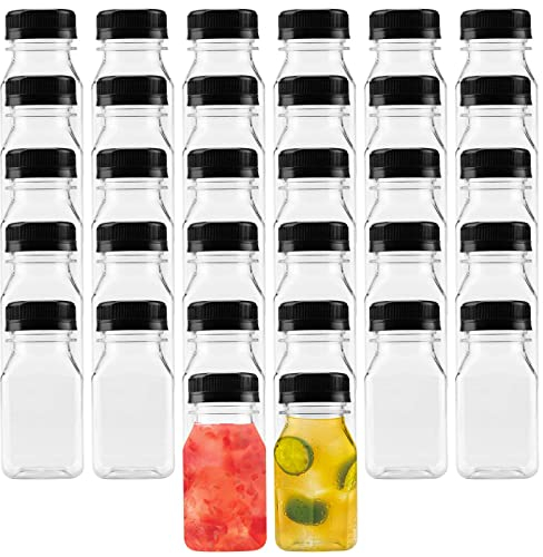 PINGEUI 36 Pack 4oz /120ml Plastic Shot Juice Bottles with Black Lids, Empty Plastic Juice Bottles, Mini Fridge Shot Bottles for Juice, Milk, Water, Coffee, Smoothie