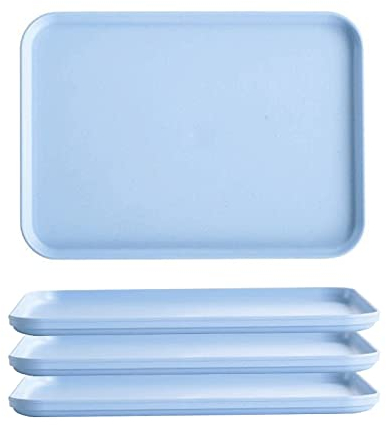 GNCLOUD 4 Pcs Serving Tray, Kitchen Trays, Rectangular Plastic Tray for Serving Drinks, Snacks, Tea or Coffee (Blue), ONESIZE