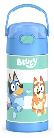THERMOS FUNTAINER Bouteille isotherme en acier inoxydable avec paille pour enfants, 355 ml, bleu