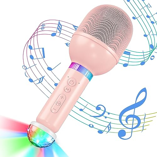 TONOR Karaoke Microphone for Kids, Wireless Microphones for Singing, Cordless Radio Handheld Mic with USB RGB Light Ball, Portable Speaker Karaoke Machine Home KTV Player for Girls Boys Gifts Pink
