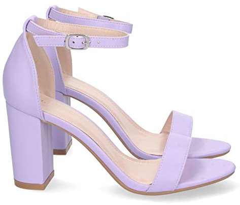 shoes&blues.es 74233 Sandalia de Tacon Alto para Mujer, Comoda, con Pala Fina Simple, Estilo Ankle Strap, y Cierre de Hebilla Lila Talla 37