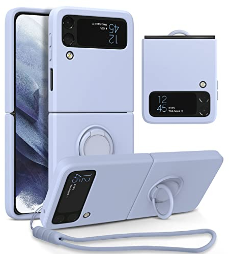 UEEBAI Hülle für Samsung Galaxy Z Flip 3 5G, Ultra Dünn Silikon Handyhülle mit 360 Grad Drehbarer Ringhalter Handschlaufe Magnetische Autohalterung Schutzhülle TPU Bumper Cover - Himmel Blau