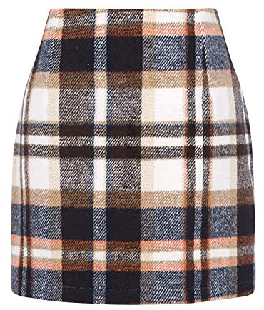 Classica Gonna a Quadri da Donna Bodycon - Corta, Vintage, Invernale, Autunnale, a Vita Alta, Elegante - Marrone, XL