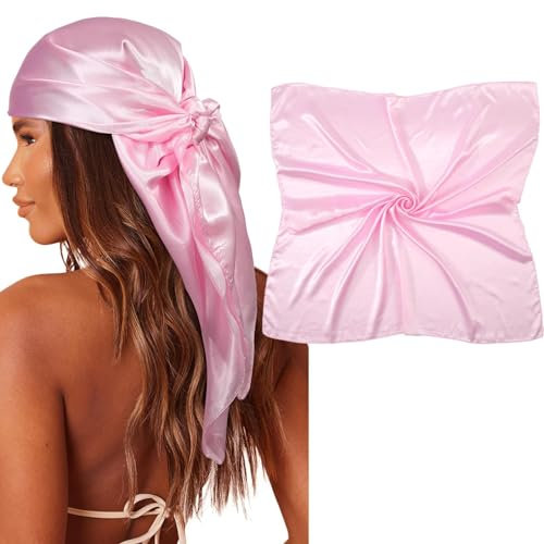 genkigold Foulard en Satin Soyeux Rose - Coiffe Élégante et Luxueuse pour Femmes - Écharpe pour Cheveux Douce et Stylée pour des Looks à La Mode et Glamour - Carré de 90cm