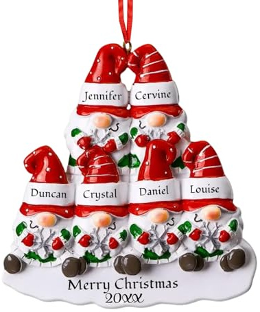 iDIY Personalised Christmas-Ornaments 2025, Family of 6 Gnomes Christmas Ornaments Custom Names Ornaments for Christmas Trees