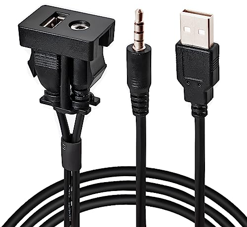 RED WOLF Auto USB AUX Armaturenbrett Kabel, Kfz USB 2.0 & 3.5mm AUX Verlängerungskabel für VW Audi BMW Toyota Honda Panel Flush Mount Kabel, Square Port USB Anschluss AUX Buchse Adapter Kabelbaum
