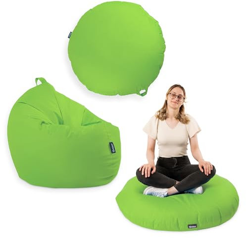 BuBiBag Premium 2-in-1 Sitzsack mit Füllung für Kinder & Erwachsene | Outdoor & Indoor | Sitzkissen Bodenkissen | Spielen & Entspannen | Wasser- und schmutzabweisend (Kiwi, 145 cm)