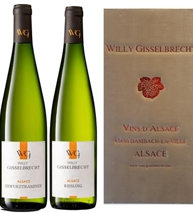 Coffret cadeau vin 2 bouteilles Alsace Riesling et Gewurztraminer