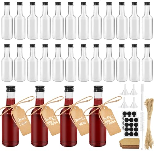 Furuising 28 Piezas Botellas Vacías para Licor 100ml, Reutilizable Mini Botellas Licor de Plástico, Mini Botellas Alcohol con de Rosca, Bolígrafo, Colgante, Embudo para Fiestas Bodas