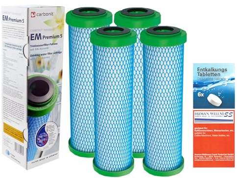 4 x Prime Inventions Wasserfilter EM Premium 5 für Sanuno Vario-HP Duo | Zusätzlich Entkalkungstabs für sichere Desinfizierung und Entkalkung Ihres Filtergerätes