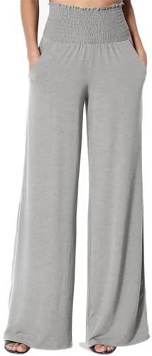 Cicy Bell Stoffhose Damen Sommer Elegant Palazzo Hose High Waist Flowy Weites Musselin Lockere Sommerhose Mit Tasche(Hellgrau,XXL)