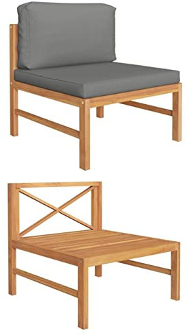 Mengtu Mittelsofa mit Dunkelgrauen Kissen Sofa Gartensofa Sofa Lounge Einzelsofa Loungesofa Garten Lounge Massivholz Teak Gartenmöbel