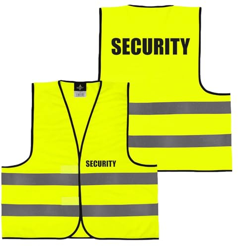 Alsino Warnweste mit Aufdruck - Sicherheitsweste Notarzt Sanitäter Brandschutzhelfer Ersthelfer Ordner Rücken/Front- Druck - M/XL/XXL/5XL, Größe wählen:XXXXXL, Motiv wählen:025 Security (Gelb)