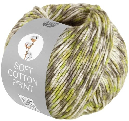 LANA GROSSA Soft Cotton Print | Weiches Baumwollgarn mit modernem Mikrofaseranteil | Handstrickgarn aus 70% Baumwolle & 30% Polyacryl | 50g Wolle zum Stricken & Häkeln | 140m Garn FB124