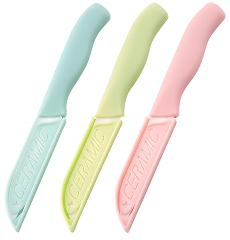 Set di 3 coltelli da cucina LQI, coltello in ceramica, spelucchino, set di coltelli da cucina, lama da 80 mm per cucinare verdure, frutta e pane