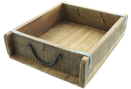 FRANK FLECHTWAREN Dekobox Ziegelform, quadratisch, Holz, Metall, zum Bepflanzen mit Folie ausschlagen Maße: 31 x 26 x 8 cm,