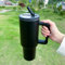 40OZ Adventure Tumbler with Handle and Straw No Moq Travel Mug 304 Stainless Steel BPA Free Large Mug (Black)