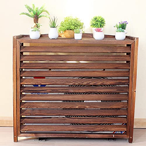 Outdoor Weatherproof Air Conditioner Screen Air Conditioner Screen Outdoor Air Conditioning Rack Radiator Covers, Rustic Solid Wood Conditioning Shell Blinds Cover with Blinds Grids Beauty Comes