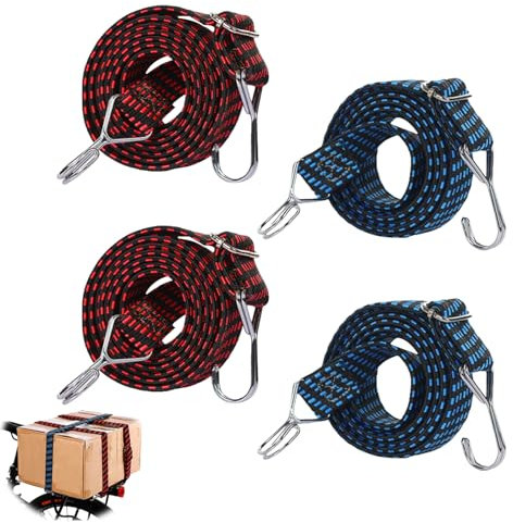 SoeUyd 4 Pezzi Corde Elastiche con Gancio, Elasticizzato con Ganci, Cinghie Elastiche Extra Forte con Ganci per Il Trasporto, Il Fissaggio di Merci Su Trolley Portabagagli Biciclette Moto