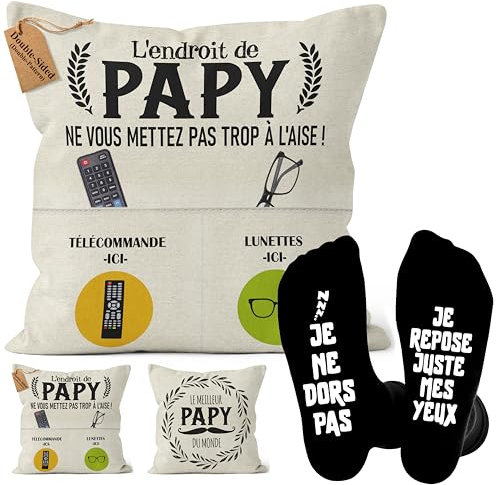 CROWNLY® Cadeau Papy Housse De Coussin 45x45 Cadeau Personnalisé Cadeau Grand Pere Cadeau Papi Cadeau Grand Pere Cadeaux Papi Idee Cadeau Grand Pere Cadeau Anniversaire Homme Chaussettes Homme