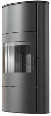 KRATKI Kaminofen AB/S/2/ROLLO Ø150 10 kW Schwarz – Drehbarer Stahl Holzofen mit Panoramascheibe, Kamineinsatz für Holz, moderner Heizeinsatz, effizienter Holzkamin