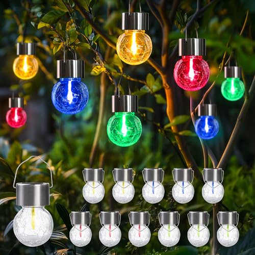 GIGALUMI Hanging Solar Lights Outdoor Garden, New Upgraded Moving Led Beads,12 Pack Waterproof Hanging Globe Solar Lights for Garden Yard Patio Decoration (Multiple Colors)