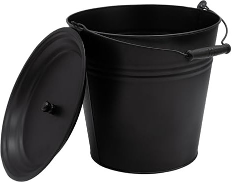 Deko Zinkeimer mit Holzgriff und Deckel - schwarz / 12 L - Metall Eimer zum Bepflanzen oder Transportieren - Gartendeko Blecheimer Ascheeimer Pflanzeimer Eiskübel Sektkühler