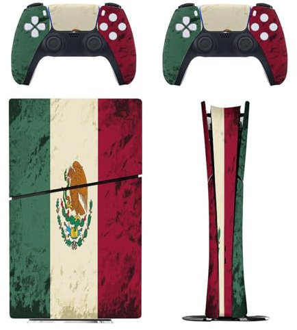 Mexikanische Retro-Flagge, kompatibel mit PS5 Slim Konsole Skin und Controller Digital Edition Skins Set, präzise Passform und einfache Installation