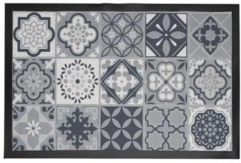 Tapis Déco à Motifs Carreaux Ciment 40x60cm Gris