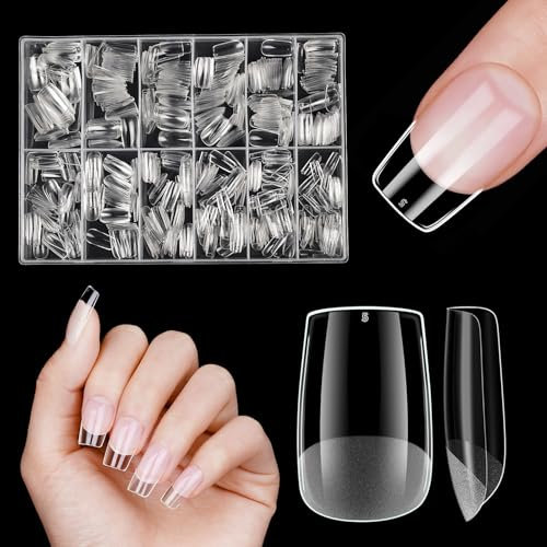 Nail Venares 500 Pcs Half Matte Tip for Gel & Acrylic Extensions, Pre-buff Clear False Nails