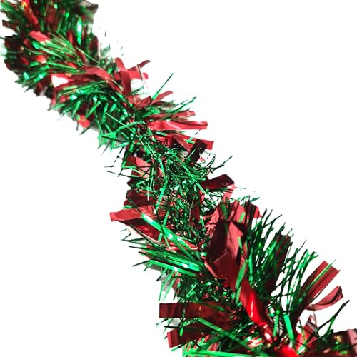 HSD Christmas Tinsel Garland 2M (6.5ft) Xmas Metallic Chunky Fine Sparkle Garland Shiny Christmas Tree Party Decorations (Chunky Green Red)