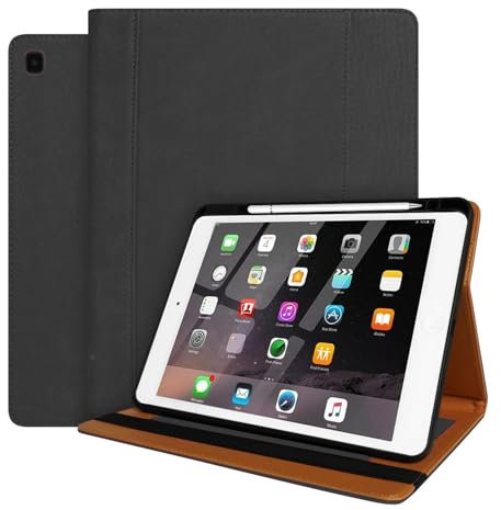 World biz Leather Case for iPad 9.7 Inch iPad 6th / 5th Generation Case 2018 2017/ iPad Air 2/Air 1, Premium Leather Business Cover with Pocket & Pencil Holder, Auto Sleep/Wake, Black