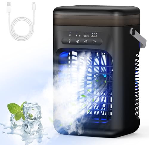 Omeyo Portable Air Cooler, Mini Mobile Air Conditioner, RGB 7 LED Light, Timed function Modes Room Cooler, Air Coolers for Home, Office, Bedroom,Black