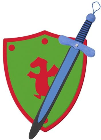 Ritter Schwert und Schild aus Eva-Schaum, Handgefertigtes - Spielzeug für Jungen, Mädchen, Kinder - Ergänzung für Spiele, Imitationsspiele, Kostüme, Mittelalter, Krieger, Mottoparty (Grün)