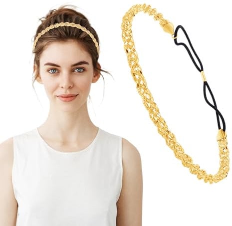 Gold Headband, Sparkly Elastic Metal Headband for Women Fashion Wedding Headpiece Jewelry Hair Accessories for Festival Prom Party